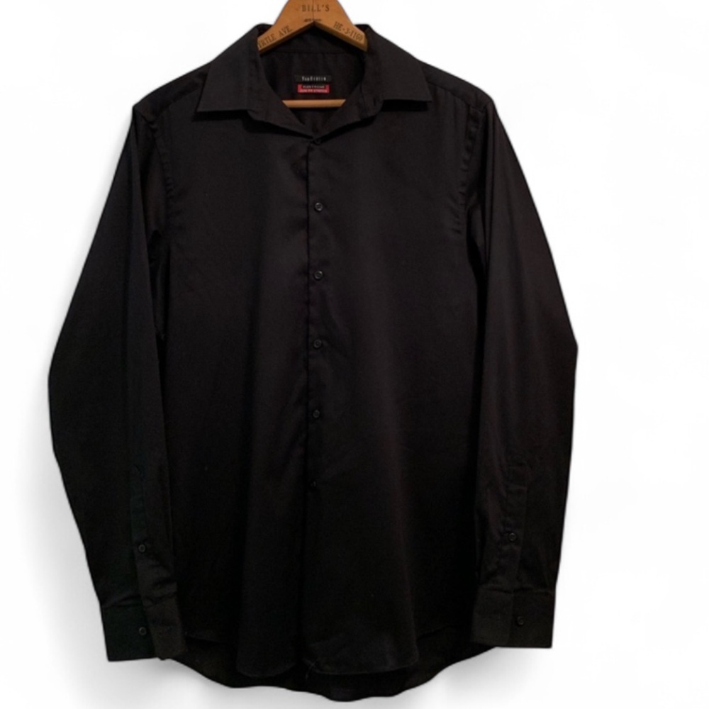 Van Heusen 🆕 Cotton Stain Shield Slim Fit Black Button Down Shirt NWOT Sz 16-16.